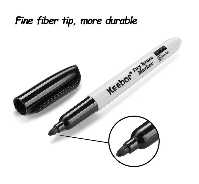 Keebor Fine Tip Dry Erase Markers, Black | Low-Odor | Non-Toxic, 16 Count White Board Dry Erase Markers, Office Supplies - Image 2